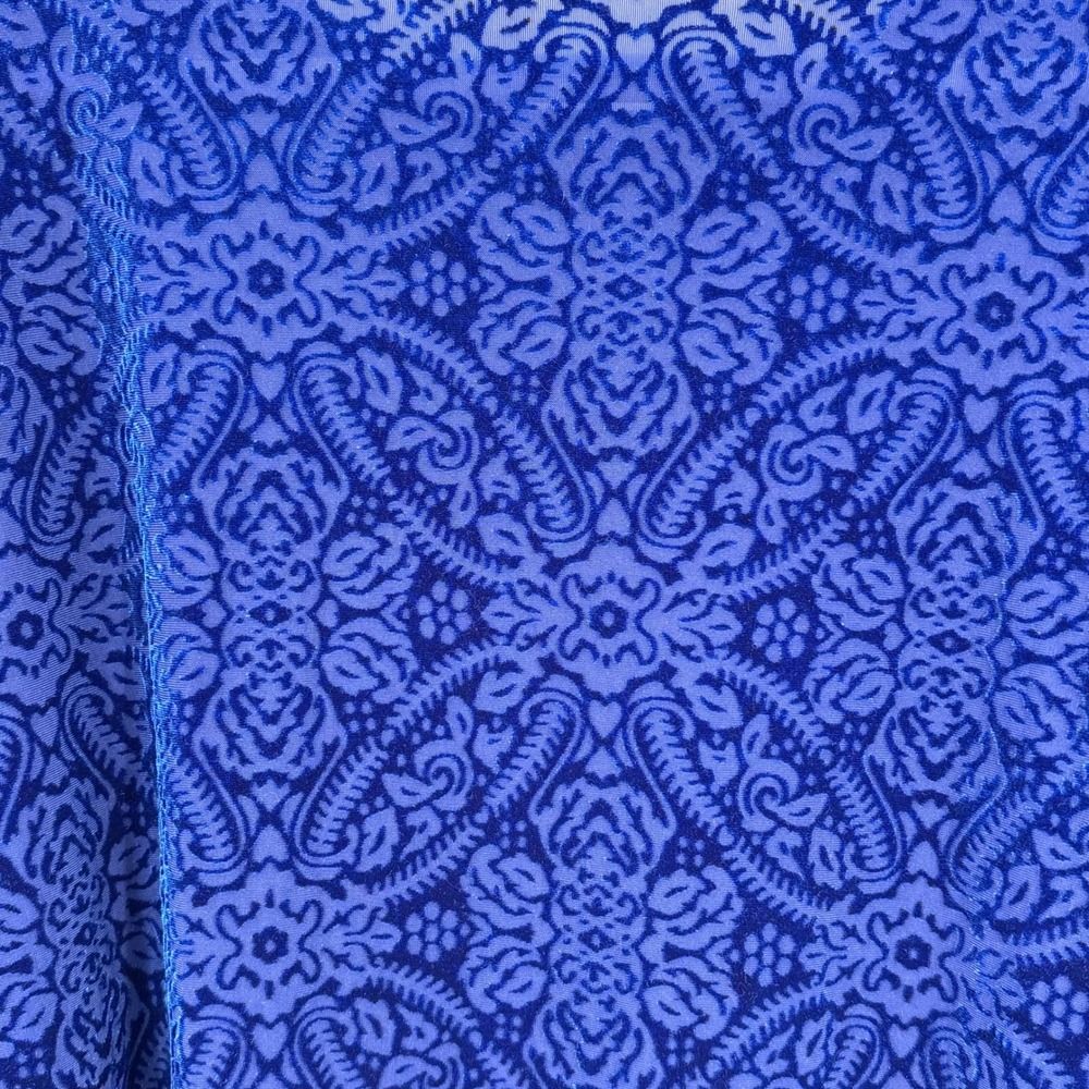 LOFT Royal Blue Velvet Burnout Damask Balloon Sleeve Blouse Top Large - Picture 5 of 11